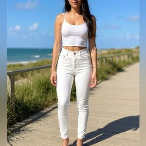 Women's White Button up Jeans Wax Jeans Size 5 Stretch